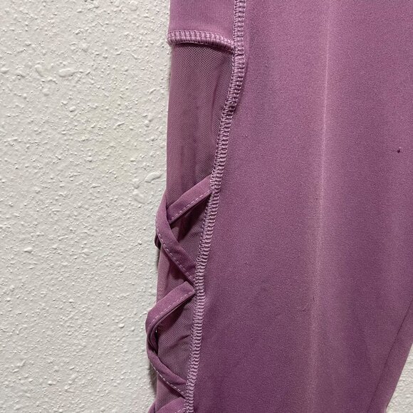 Womens Lavender High-Waisted Leggings With Side Crisscross Detail & Pockets L/XL - Picture 5 of 12